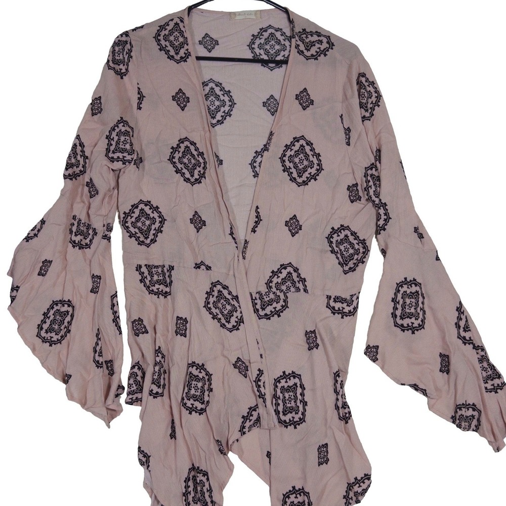 Altar'd State Kimono Women M‎ Bell Sleeve Pink Medallion Relaxed Boho Modern